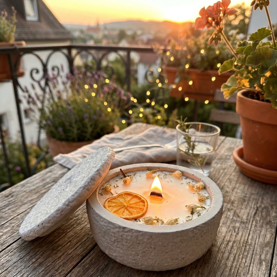 Citronella Outdoor-Kerze im Betongefäß mit Deckel