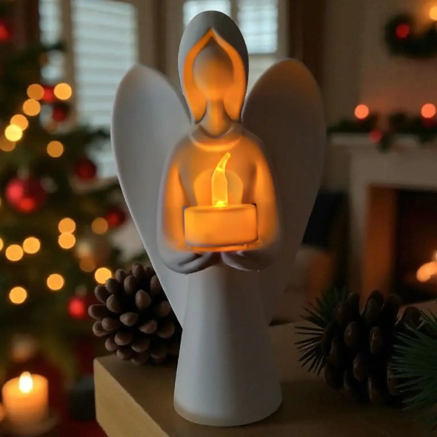 Weihnachtsengel mit LED-Teelichthalter in Weiß – moderne Adventsdeko