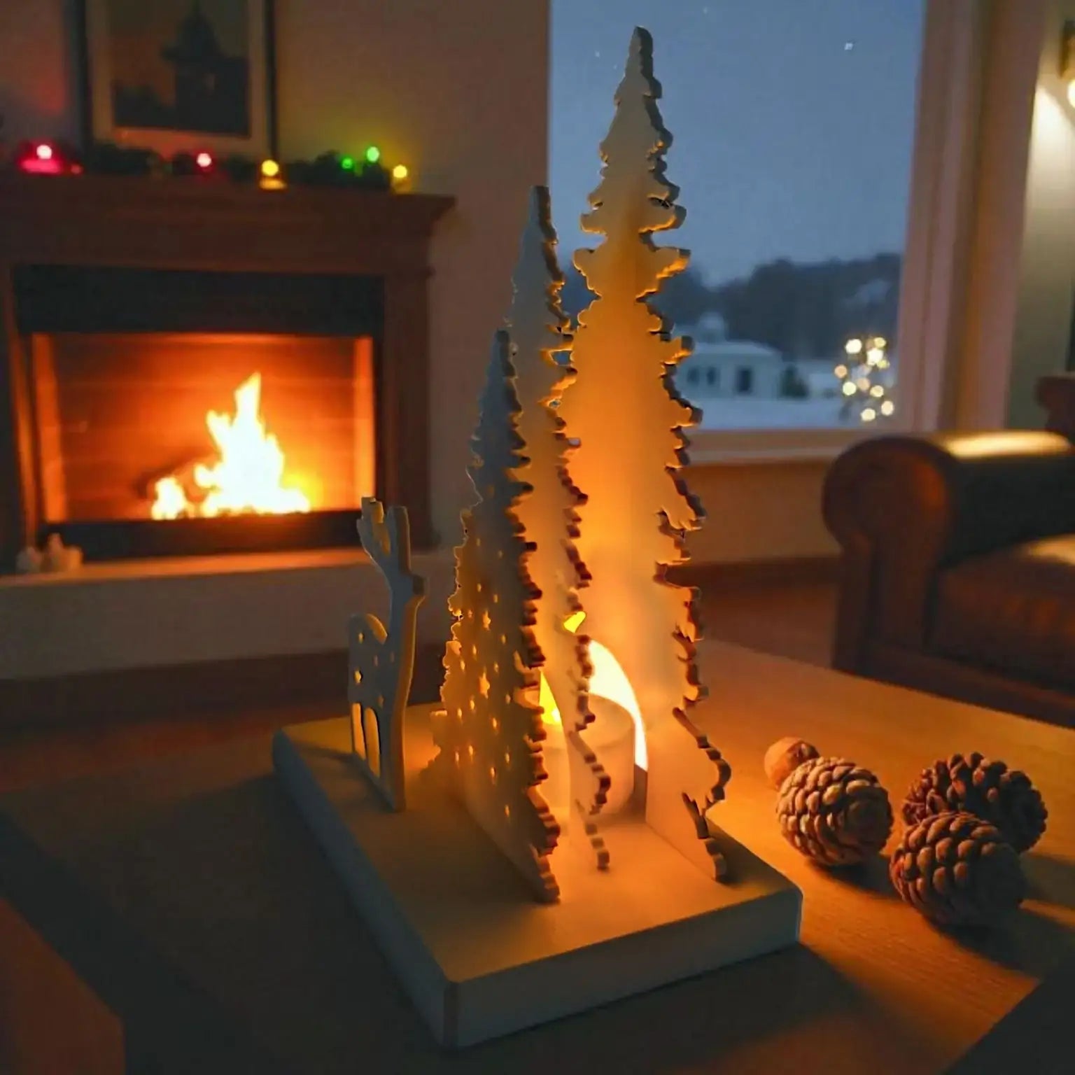 Weihnachtsszene mit LED-Teelichthalter – moderne Adventsdeko