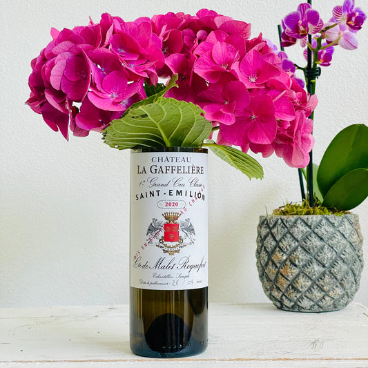 Upcycling-Vase Château La Gaffelière 1er Grand Cru Classé Saint-Emilion Cte de Malet Roquefort – handgefertigtes Upcycling-Produkt von GAHRDSGN – weitere Produktansicht