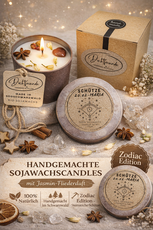 Sternzeichen-Kerze Schütze in Metalldose mit Geschenkbox
