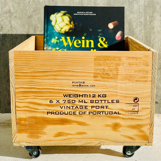 rollbare Holzweinkiste Wine & Soul PINTAS Vintage Port Weinkiste Kiste Deko Wein Shabby – handgefertigtes Upcycling-Produkt von GAHRDSGN – weitere Produktansicht