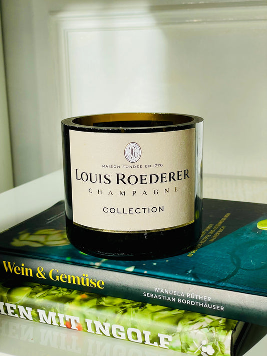 Flaschenkerze Magnum Louis Roederer Collection als Upcycling Kerze aus originaler Magnumflasche