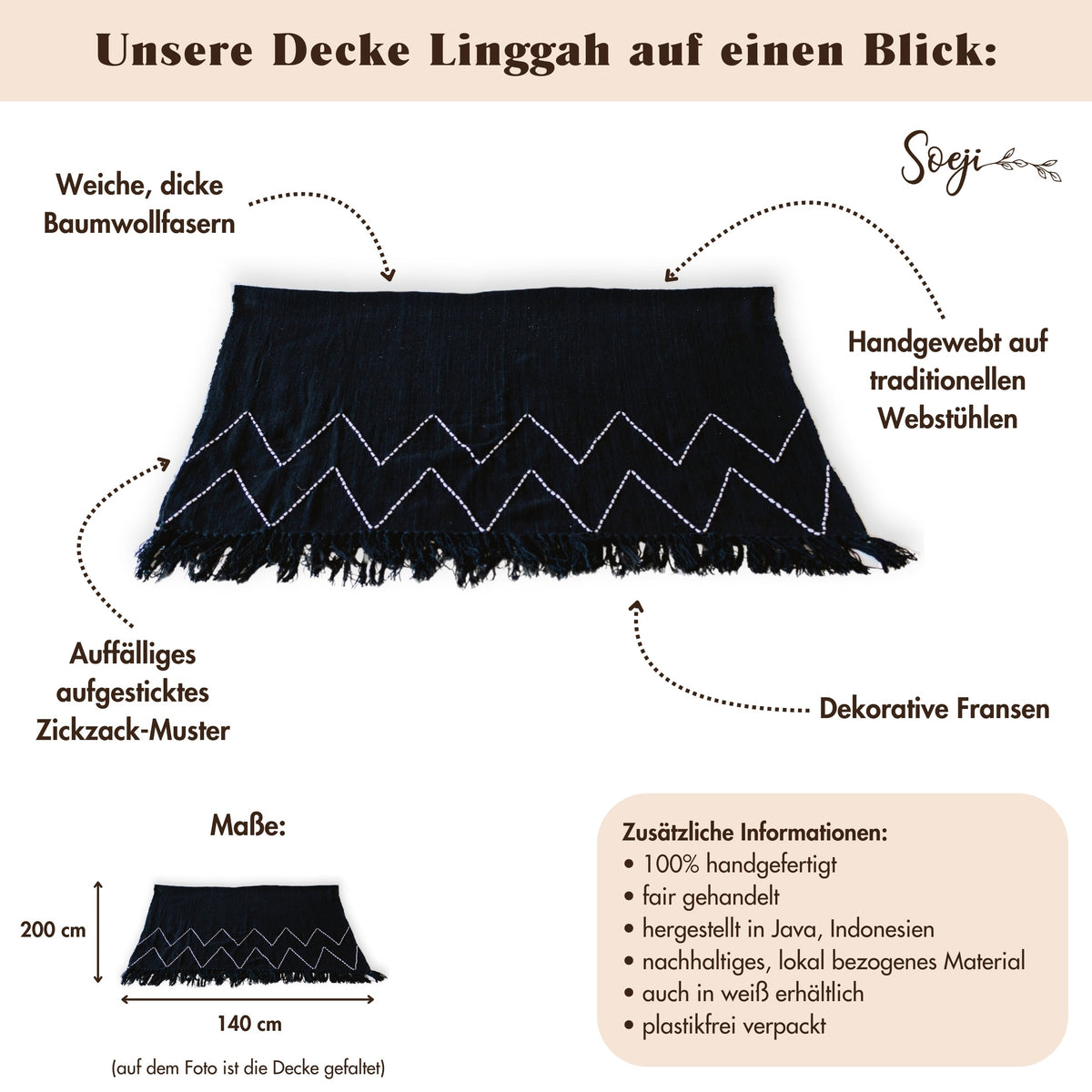Wohndecke LINGGAH (schwarz) – Baumwolle
