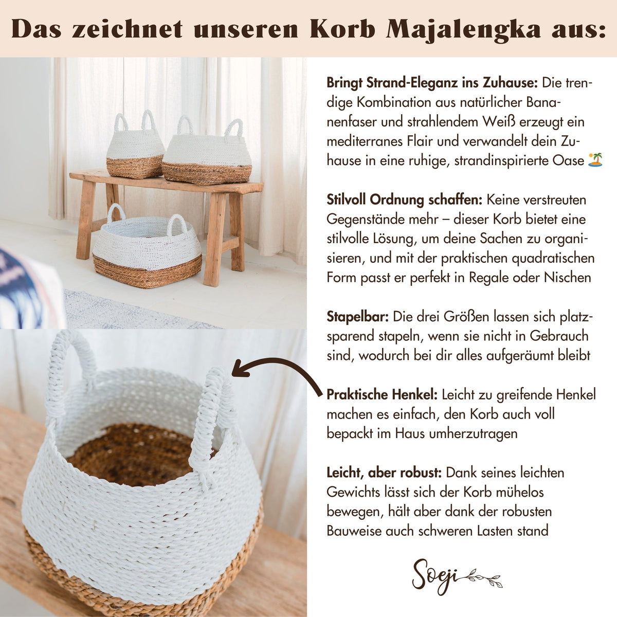 Flechtkorb MAJALENGKA (weiß) – Bananenfaser