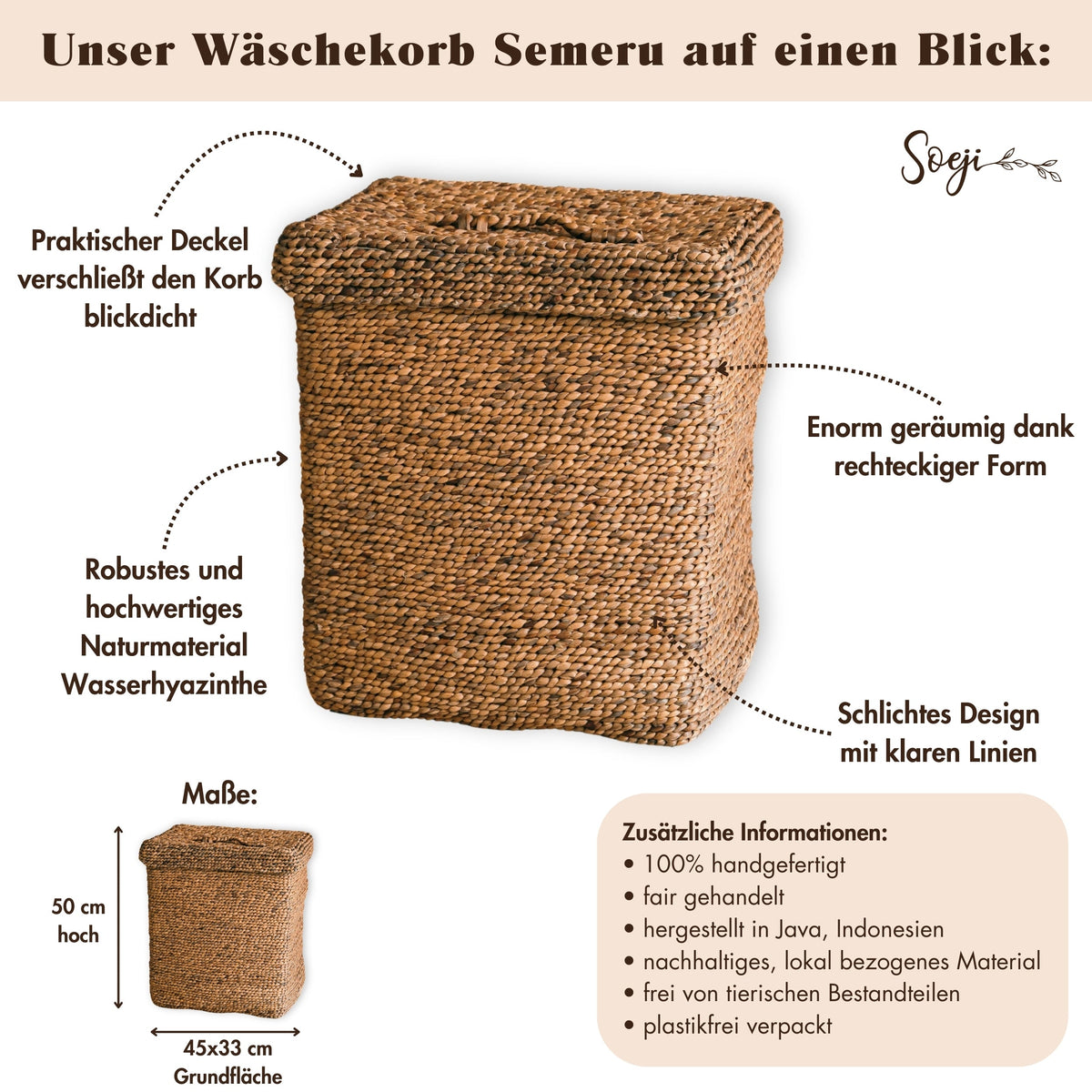 Wäschekorb SEMERU – Wasserhyazinthe