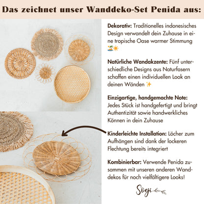 Wanddeko-Set PENIDA (5-teilig) – Naturfasern