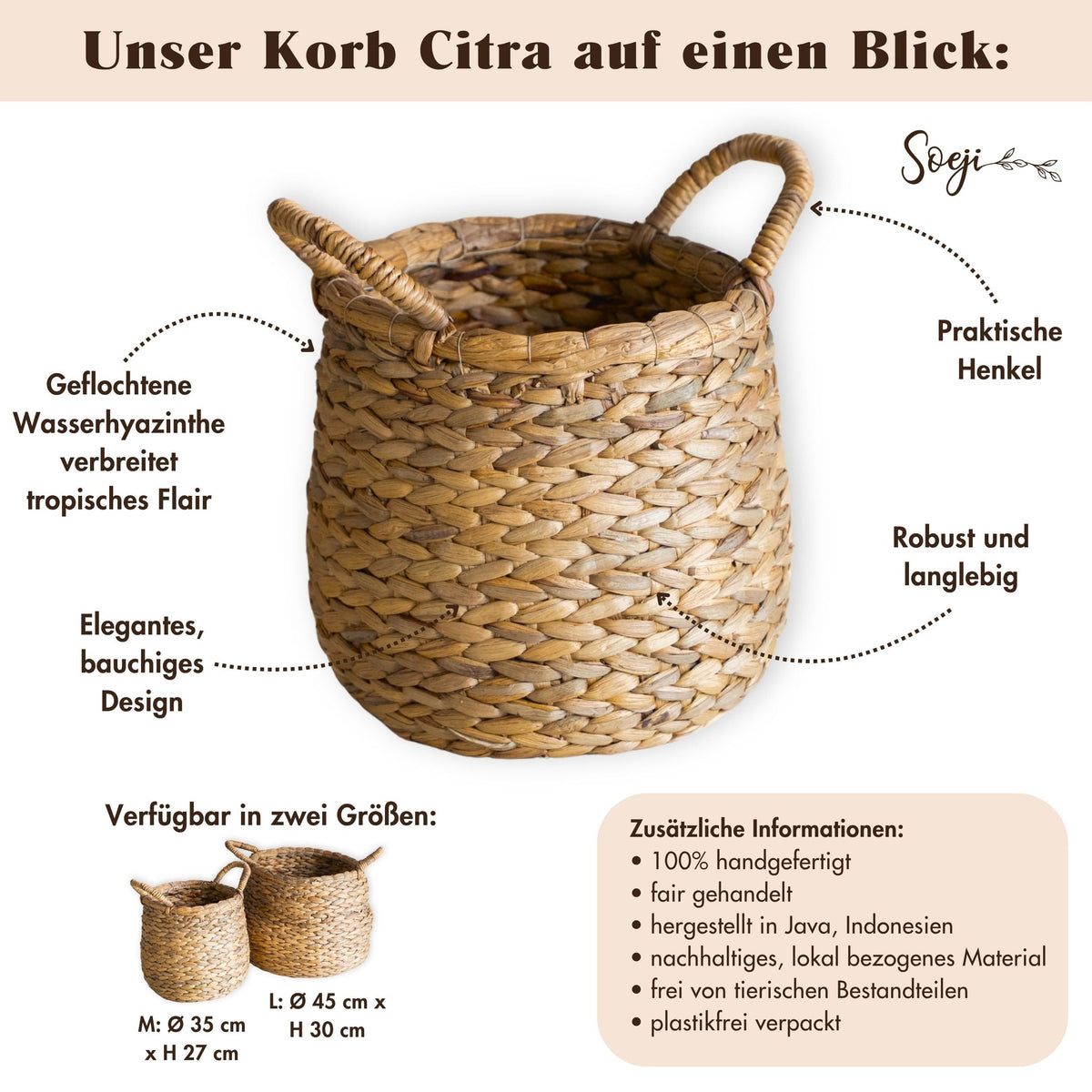 Wäschekorb CITRA – Wasserhyazinthe