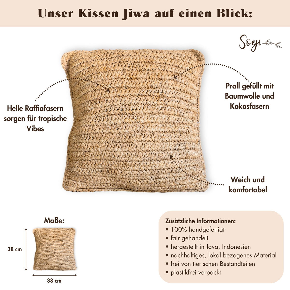 Dekokissen JIWA – Raffia