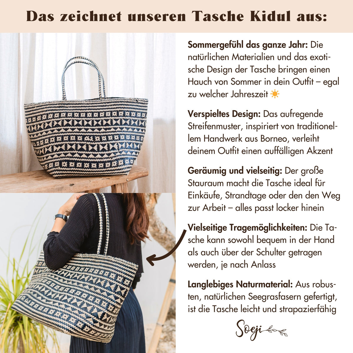 Handtasche KIDUL (schwarz) – Seegras