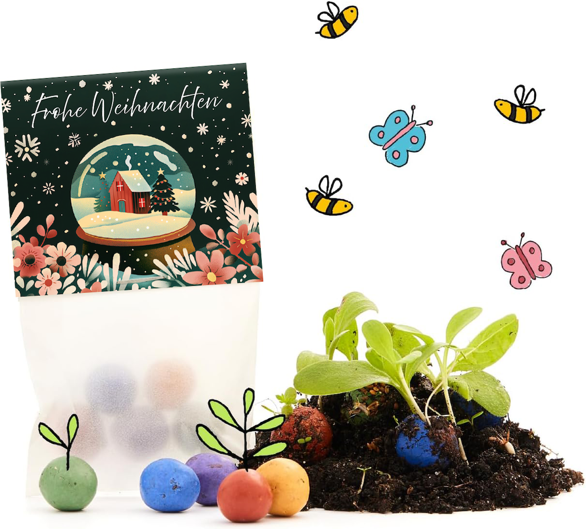 10×5 Blumenmurmeln „Schneekugel“ – Weihnachtsgruß