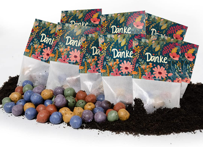 50 Blumenmurmeln „Danke“ – 10 Tütchen à 5 Saatkugeln