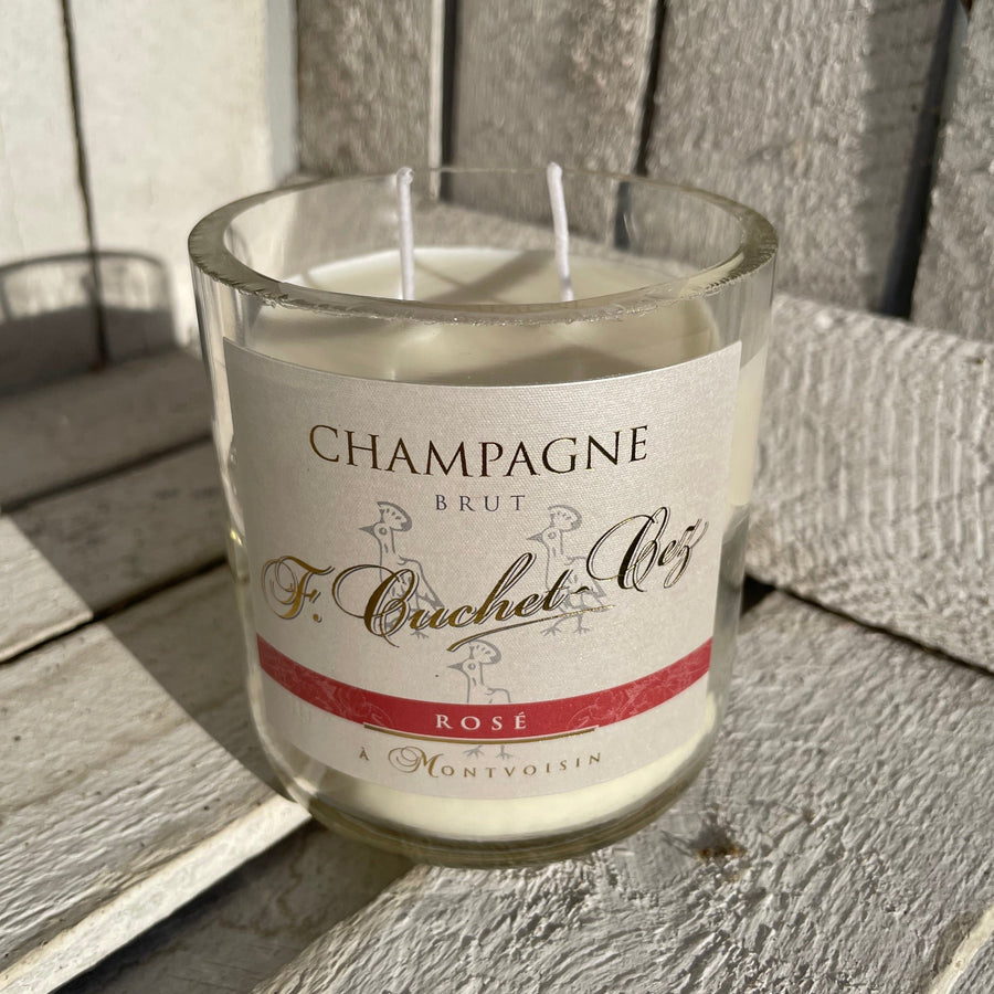 Flaschenkerze F. Cuchet-Cez Rosé Brut Champagne als Upcycling Kerze aus originaler Champagnerflasche