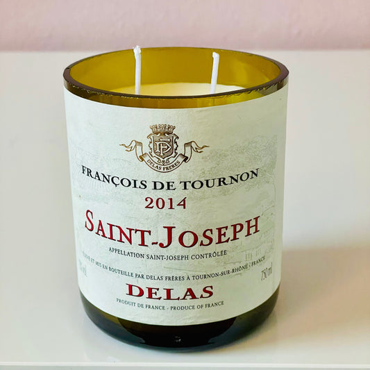 Flaschenkerze Delas François de Tournon Saint-Joseph 2014 als Upcycling Kerze aus originaler Weinflasche