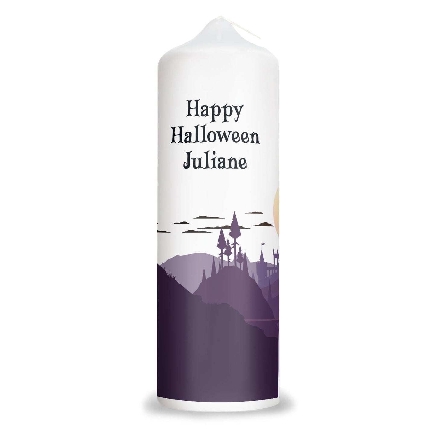 Gepersonaliseerde Halloween-kaars Spookkasteel – achteraanzicht