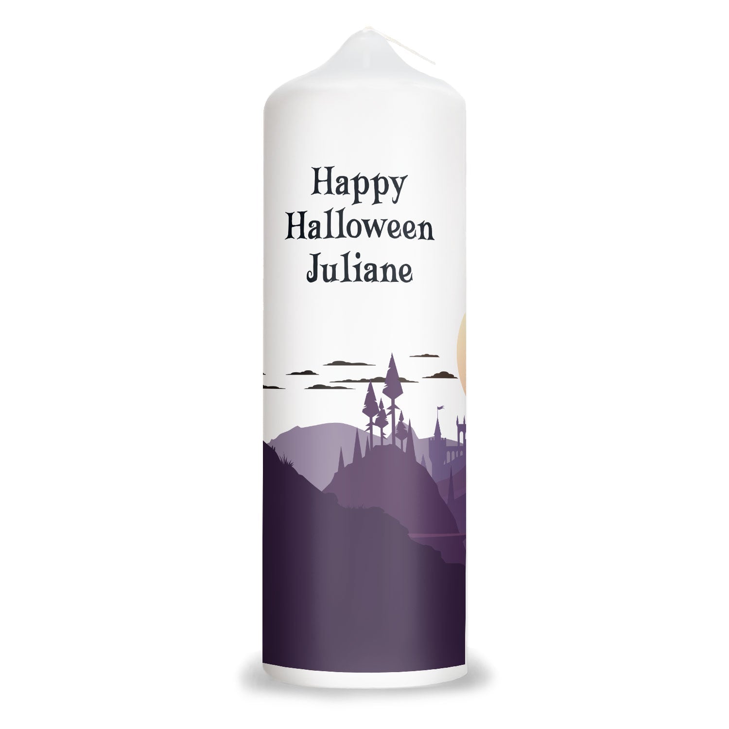 Gepersonaliseerde Halloween-kaars Spookkasteel – achteraanzicht