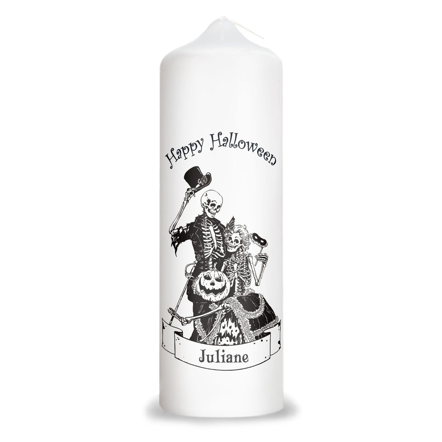 Gepersonaliseerde Halloween-kaars Skelettenfeest – vooraanzicht