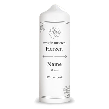 Personalisierte Trauerkerze Vintage Rosen – Produktansicht