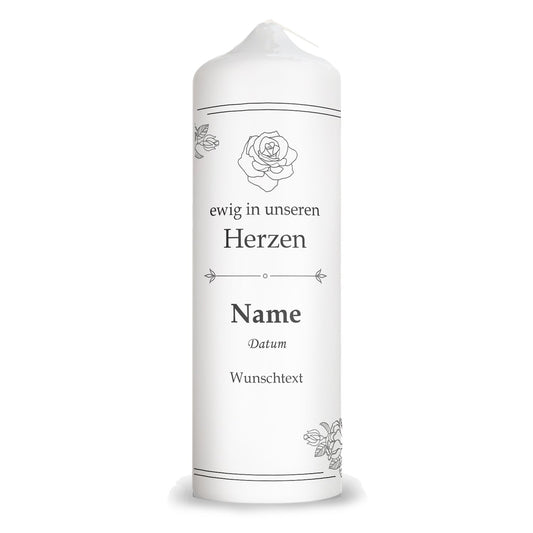Personalisierte Trauerkerze Vintage Rosen – Produktansicht