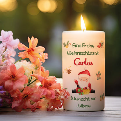 Personalisierte Weihnachtskerze „Fröhliche Weihnachten“ – mit Name