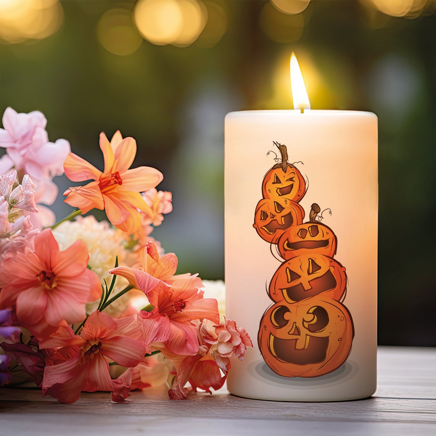 Kleine Halloween-kaars Pompoenstapel als productweergave