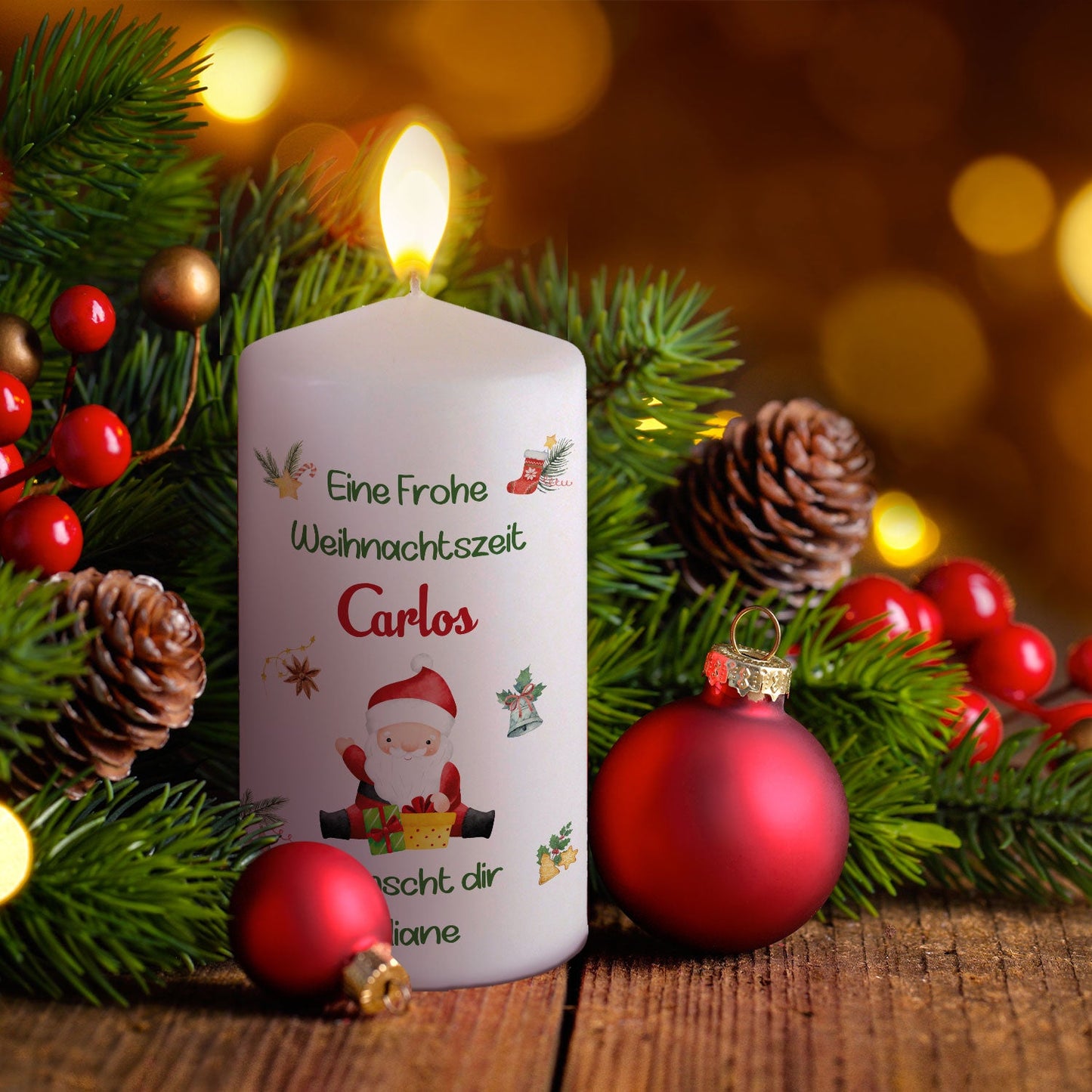 Personalisierte Weihnachtskerze „Fröhliche Weihnachten“ – mit Name