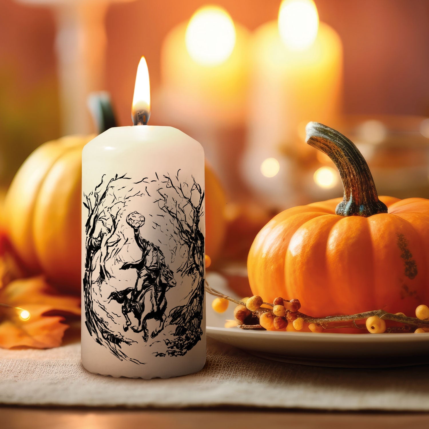 Kaars Ruiter zonder Hoofd in mystieke Halloween-decoratie