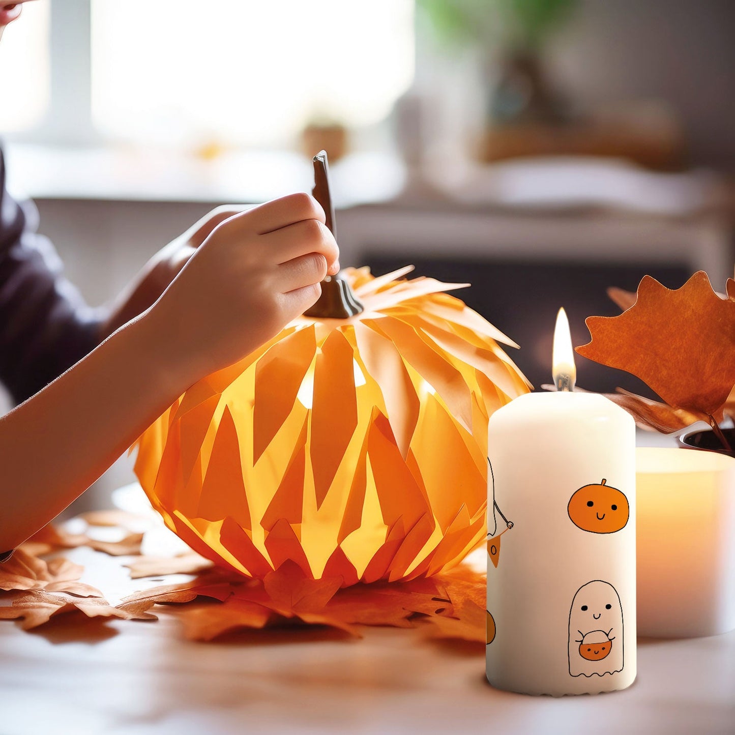 Halloween-kaars Geesten als lichtaccent op de feesttafel