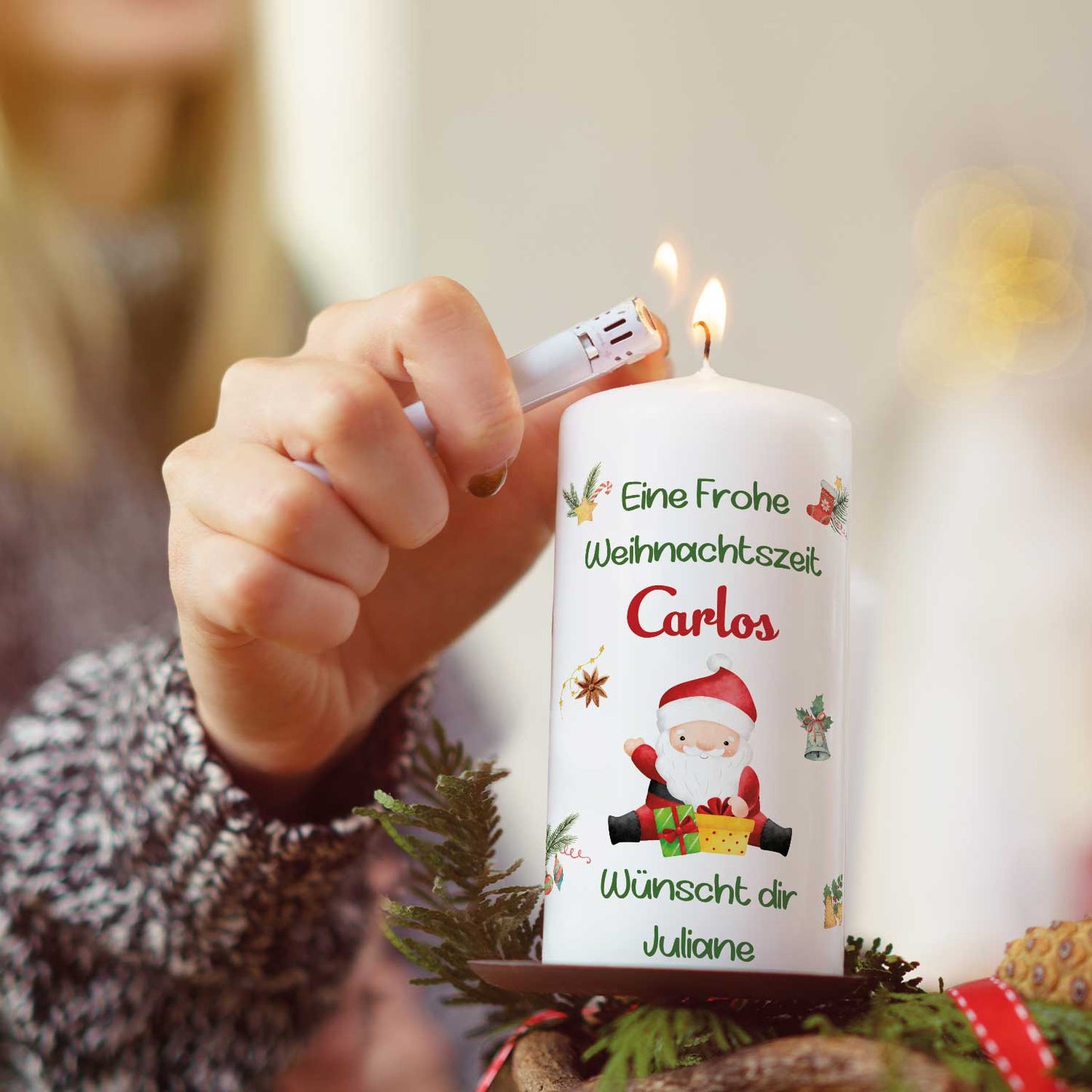 Personalisierte Weihnachtskerze „Fröhliche Weihnachten“ – mit Name