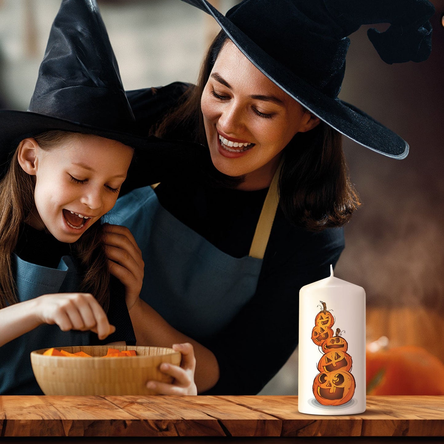 Stompkaars Pompoenstapel in een spooky-season-arrangement
