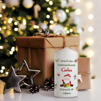 Personalisierte Weihnachtskerze „Fröhliche Weihnachten“ – mit Name