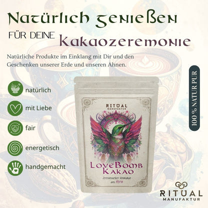 LoveBomb Rohkakao aus Peru – Verpackung und Produktdetails