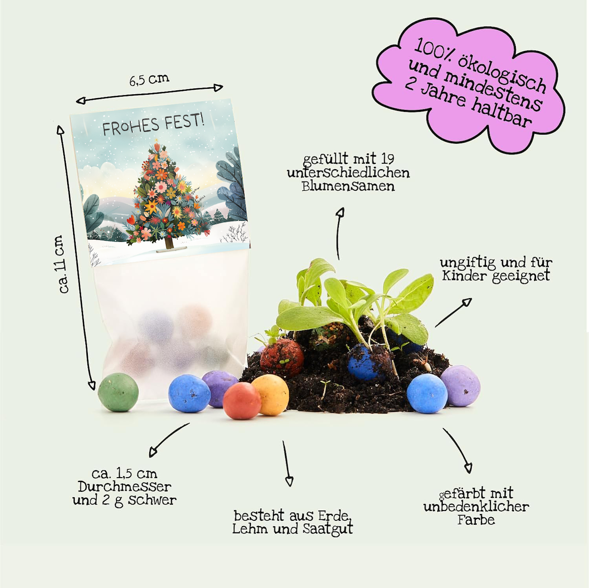 10×5 Blumenmurmeln „Frohes Fest“ – Weihnachtsbaum