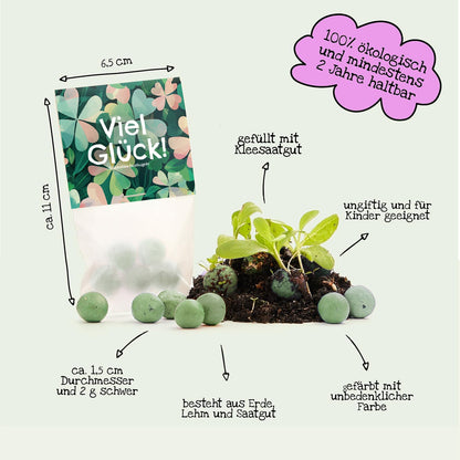 10×5 Blumenmurmeln „Viel Glück“ – Kleeblattmuster