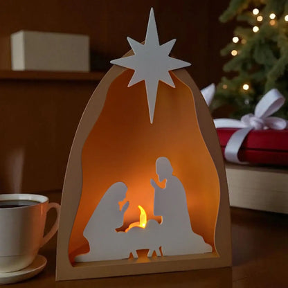 Moderne Krippenszene in schlichtem Design für Weihnachtsdeko