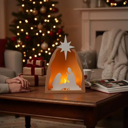 Minimalistische Weihnachtskrippe mit LED-Beleuchtung – moderne Krippenszene