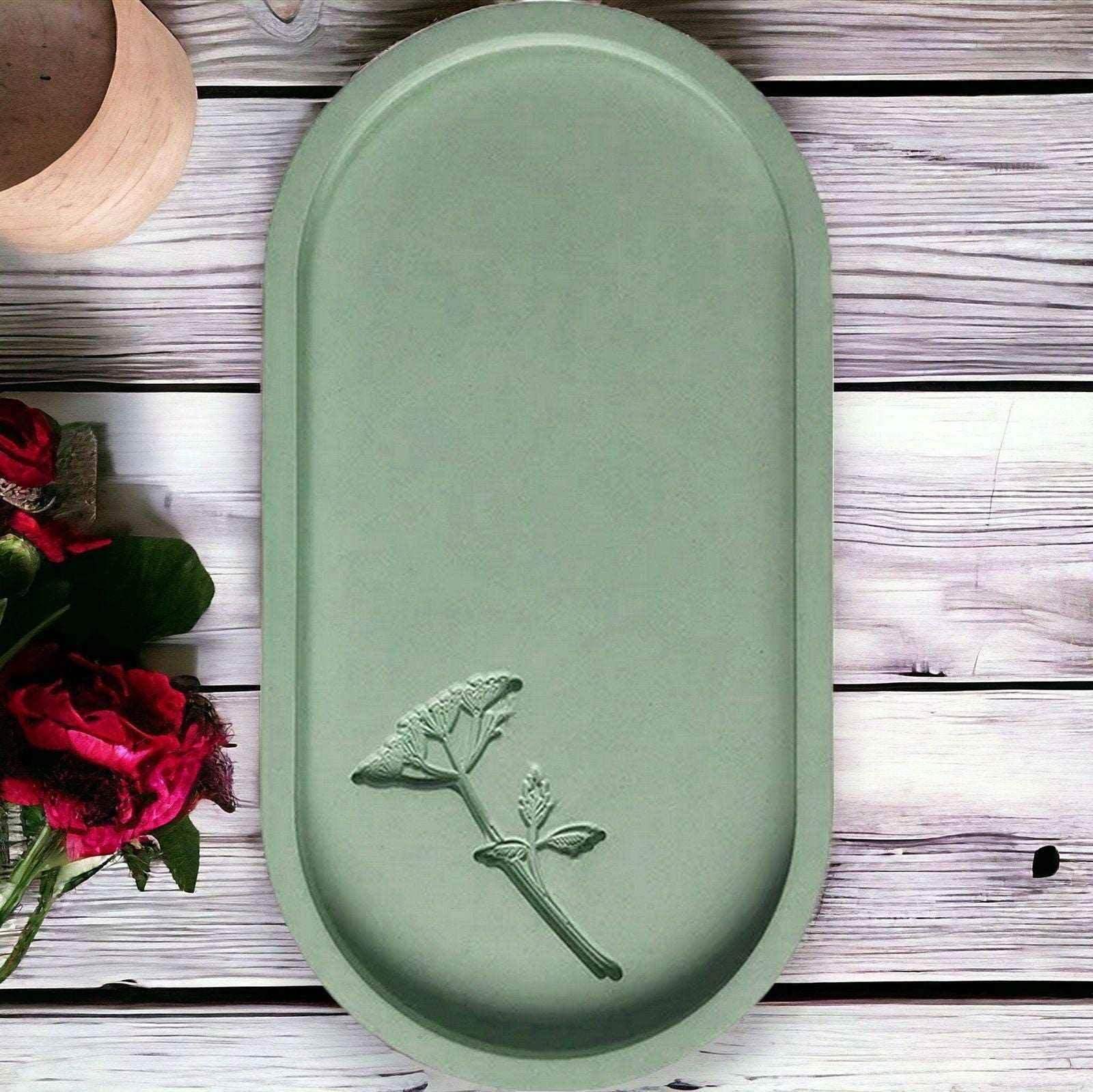 Ovaler Dekoteller mit Pflanzenmotiv – Handgemacht & Natur-inspiriert - by SteinKunstWerk | Deko aus nachhaltiger Herstellung