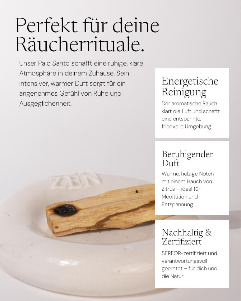 Palo Santo Holz von ZoaZen für Raumreinigung und Meditation – Produktdetails