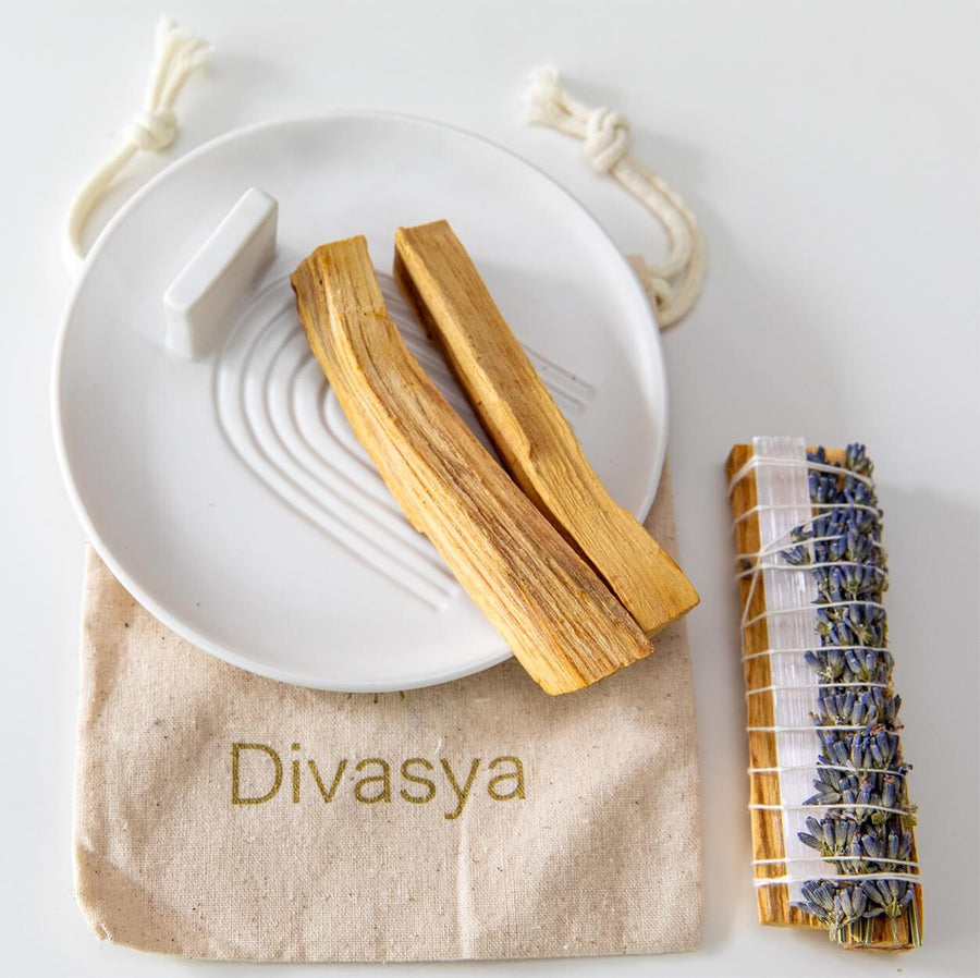 Palo Santo Starter-Set mit weißer Räucherschale