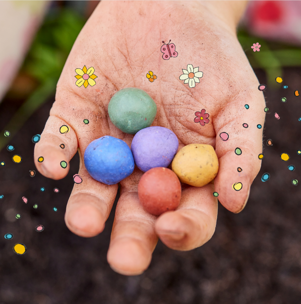 10 Oster-Tütchen „Frohe Ostern“ mit 50 Saatkugeln – Produktansicht