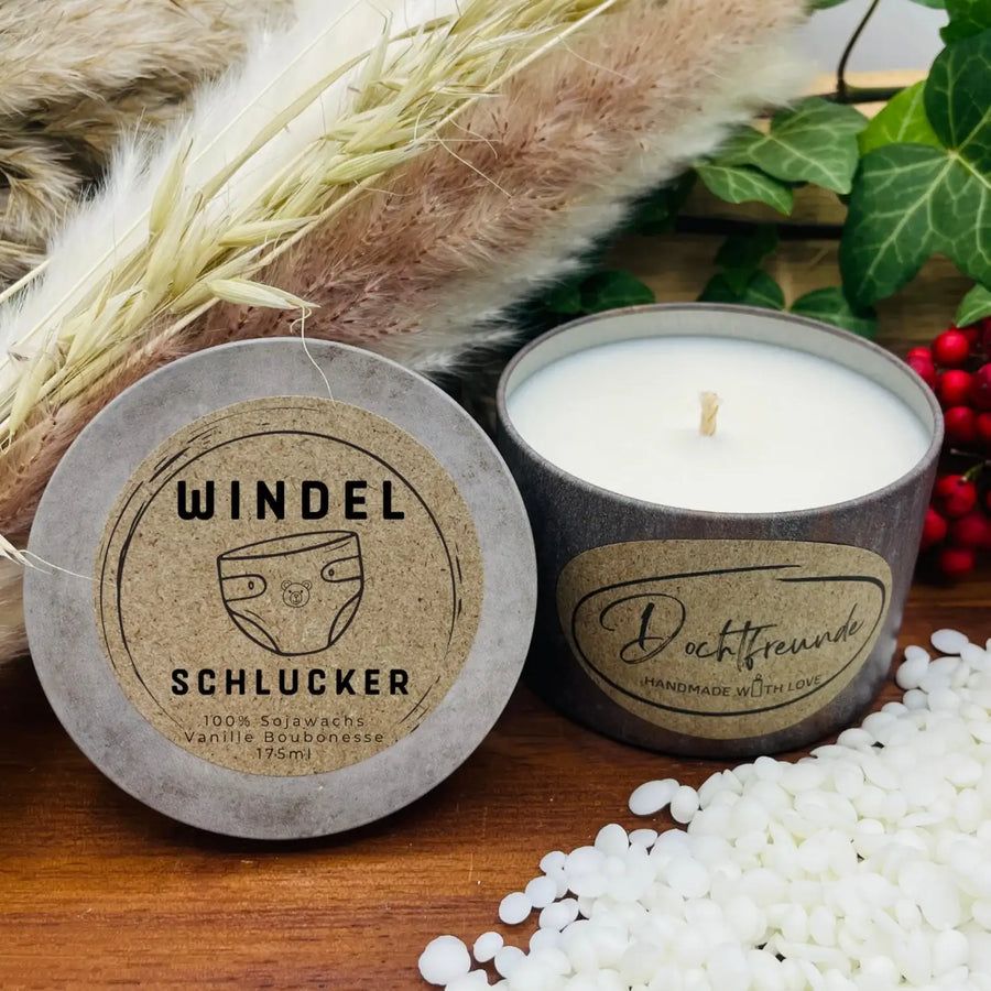 Personalisierte Duftkerze Windelschlucker als humorvolles Geschenk zur Geburt Babyparty und für junge Eltern