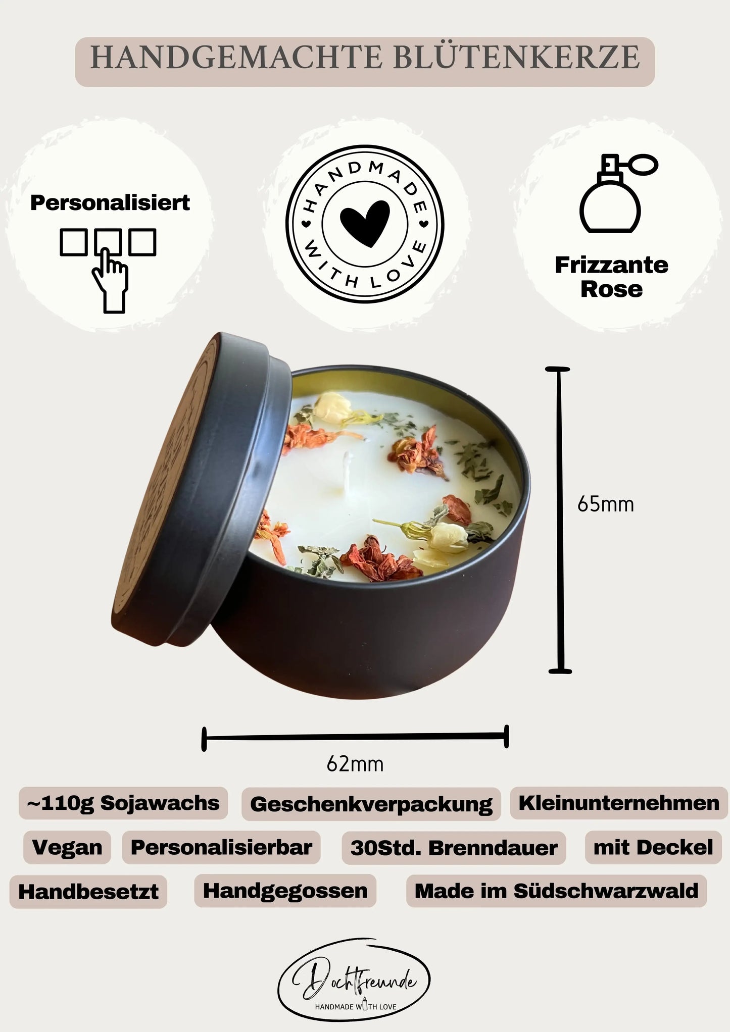 Produktdetails des personalisierten Duftkerzen-Sets