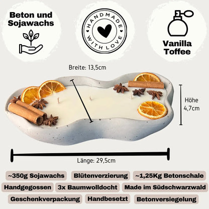 Graue 3-Docht-Betonkerze Wave für Wohnraum und Sideboard