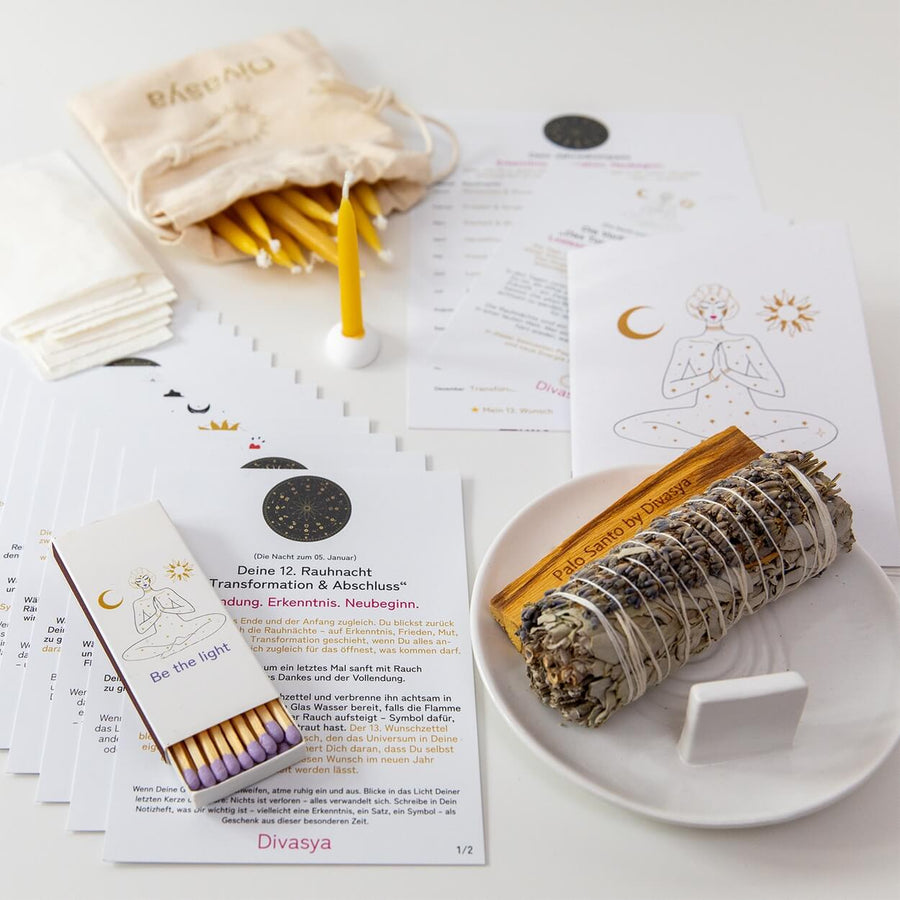 Rauhnächte-Set mit Ritualkerzen, Räucherwerk und Karten