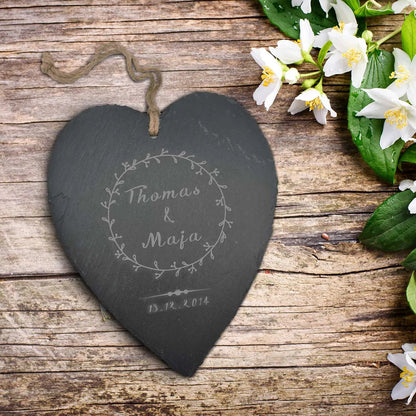 Graviertes Schieferherz Liebe – Detailansicht