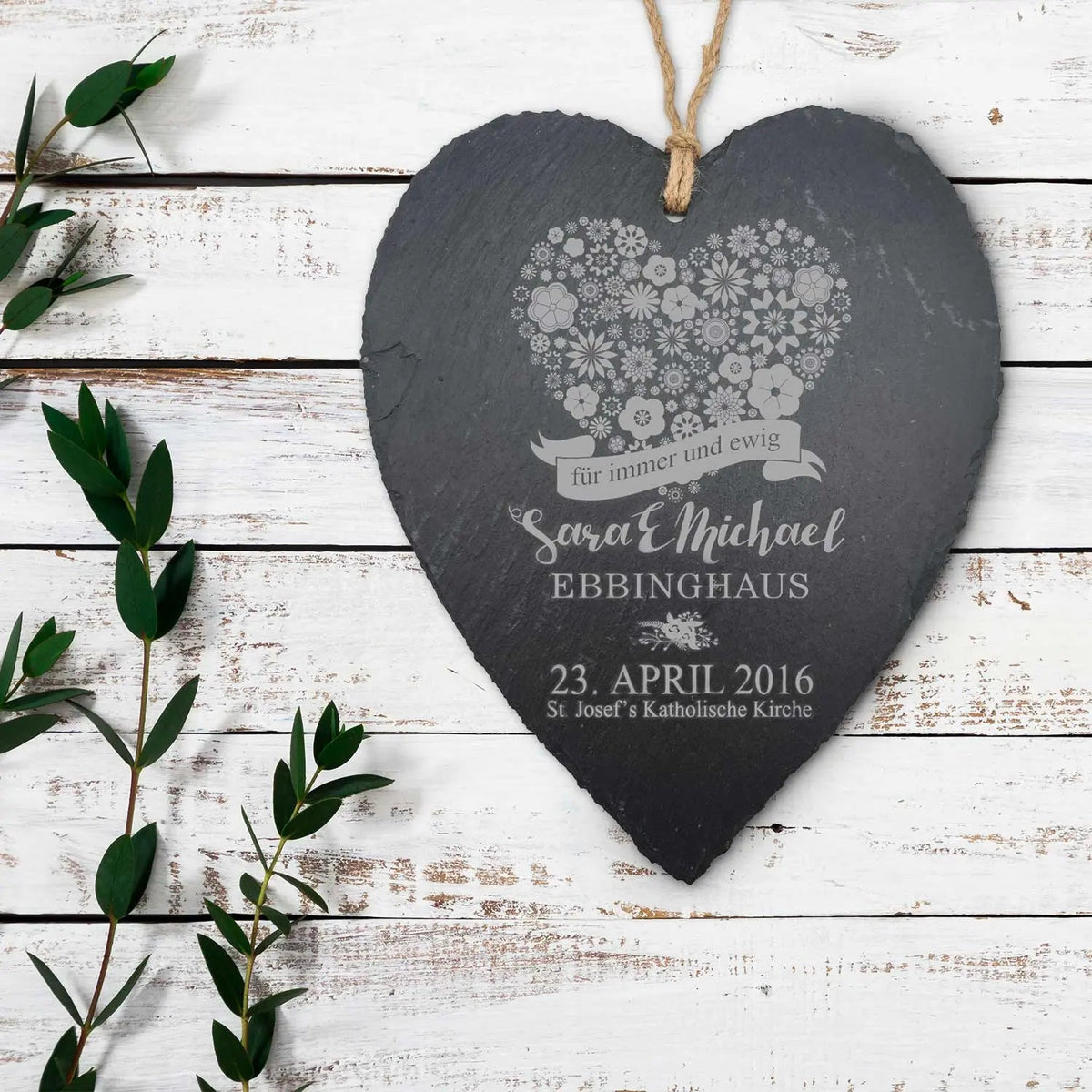 Schieferherz Hochzeit – weitere Ansicht