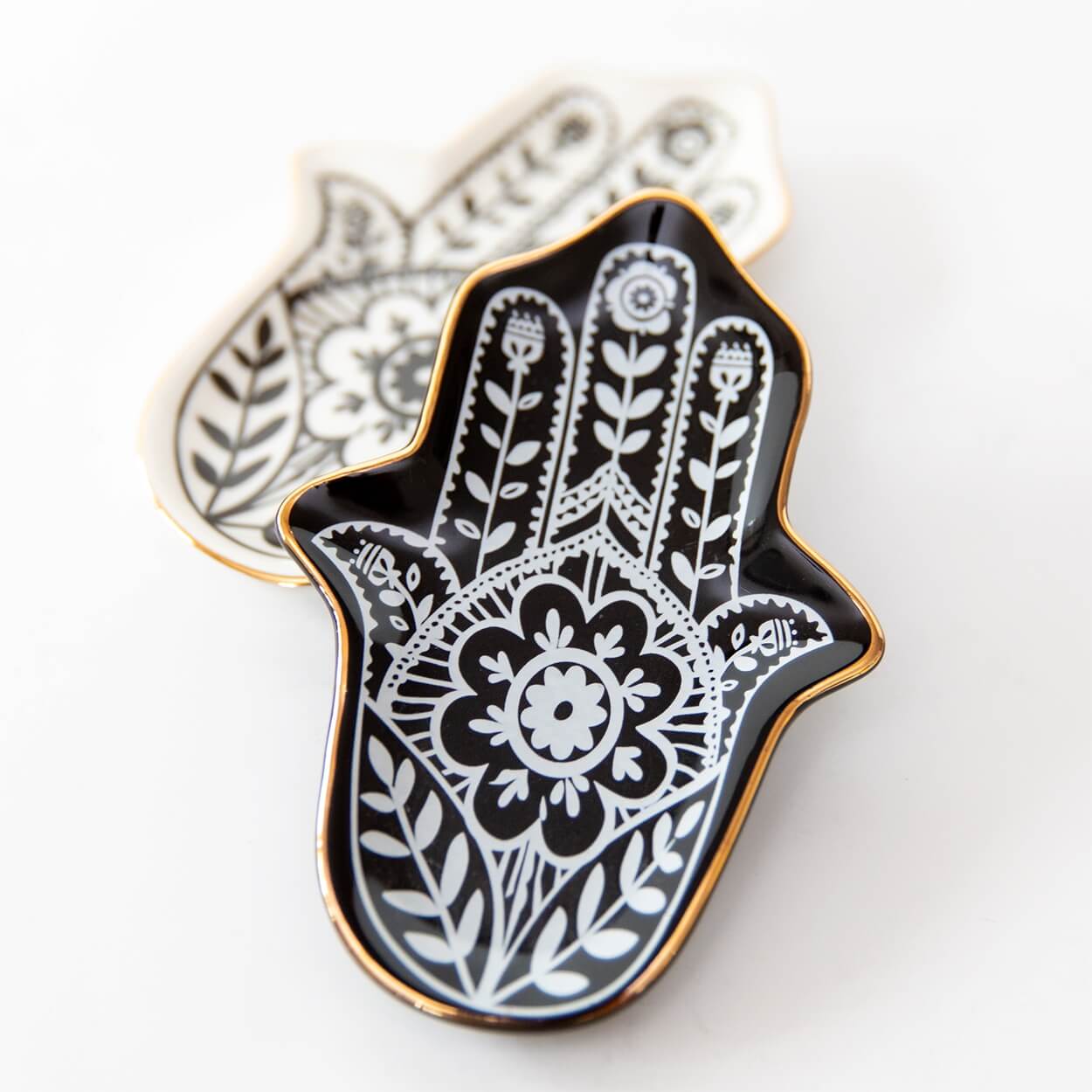 Hamsa-Schmuckschale Design A in Schwarz und Weiß