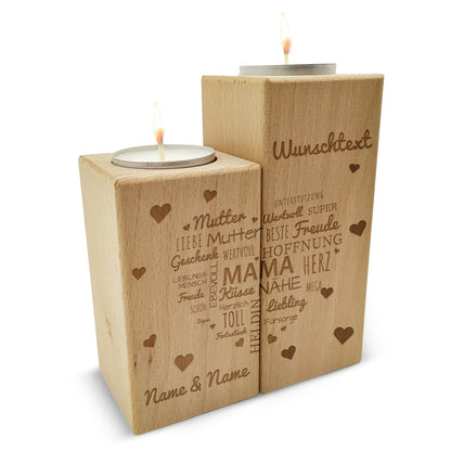 Teelichthalter-Set „Namensherz Mama“ – weitere Produktansicht