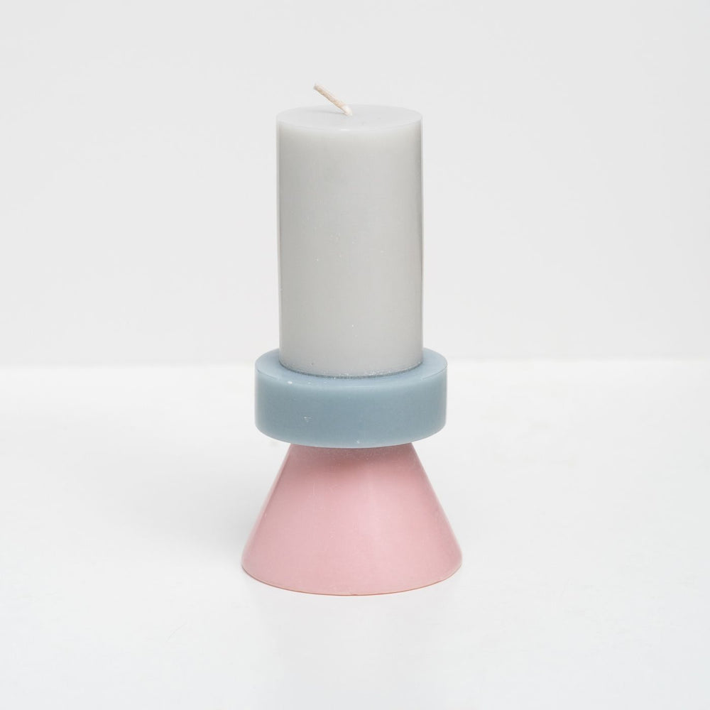 Stack Candle Tall in Hellgrau Pastellblau und Rosa