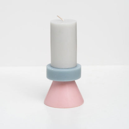 Stack Candle Tall in Hellgrau Pastellblau und Rosa